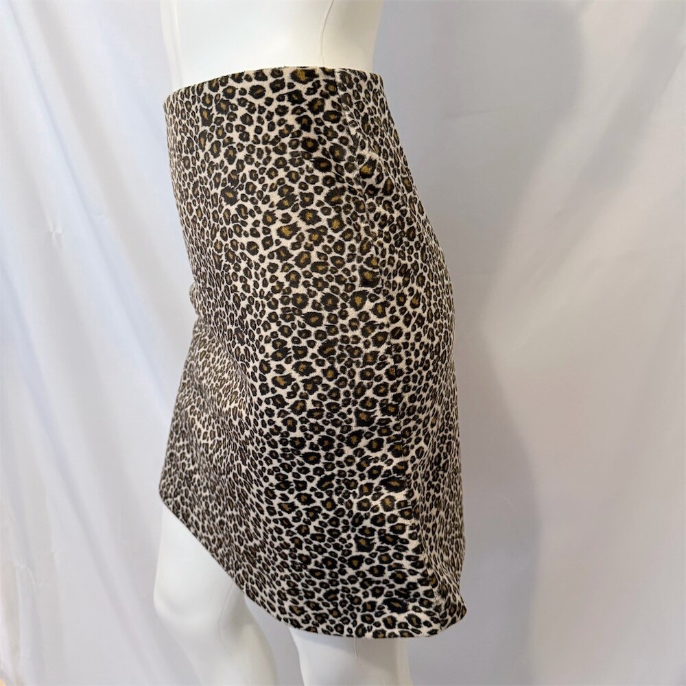 Vtg Sense Womens  Leopard Print Mini Skirt Size L Beige Bodycon Stretch Back Zip